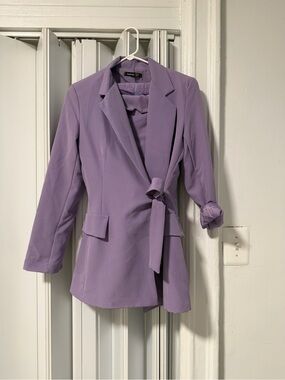 Boohoo Lilac Tie-Waist Blazer